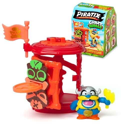 PIRATIX ADVENTURE WORLD Crazy Jungle-Serie – 1 Jungle Cage Serie Crazy Jungle. Jede Box enthält 1 Überraschungskäfig, 1 Pyratix Überraschung, 1 Zubehör, 1 Exklusive Flagge und 1 exklusiver Schatz