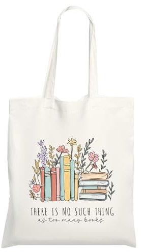 Canvas Book Tote Bag for Women, Book Lover Gifts Cute Cotton Book Bag Totes Reading Gifts for Librarian Bookworm, Foldable Grocery Bag for School Work Shopping Reusable