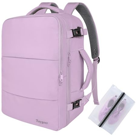 Taygeer Easyjet Cabin Bag 45x36x20 Underseat, Travel Backpack Women, Carry On Backpacks for Airplane, Luggage Rucksack for Plane, Hand Luggage Bag, Laptop Rucksack with Separate Shoe Pouch, Purple