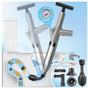 Hochdruck Abflussreiniger Pumpe mit Luftdruckanzeige, Rohrreiniger Druckluft mit 4 Saugnäpfen, Toiletten Pömpel für Waschbecken, Toiletten, Badezimmer, Dusche, Küche