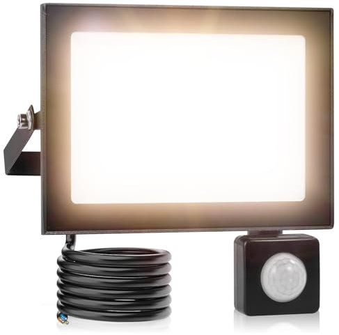 Dibaful 50W LED Strahler mit Bewegungsmelder Außen | Außenstrahler Scheinwerfer Aussen | Warmweiß 3000K IP66 Wasserdicht Fluter für Garten Garage Sportplatz