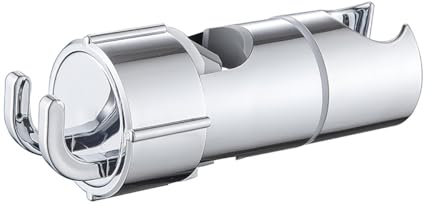 Shower Head Holder with 2 Hooks Adjustable Shower Holder Bracket Chrome Plated Replacement for 18-25mm Shower Heads Compatible with 18-25mm Slide Rod Shower Head Holder