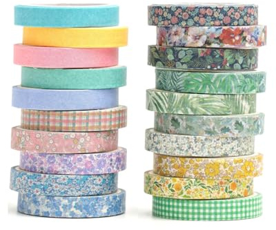 UYRVAPE Dünn Washi Tape Set Blumen Masking Tape Antike Muster Dekoratives Klebeband Bunt für DIY Handwerk, Bullet Journals, Planer, Scrapbooking, Verpackung(20 Rollen)