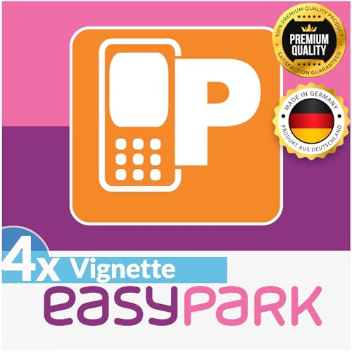 4X EASYPARK Autoaufkleber, Aufkleber für Auto Easy Park Vignette APP Sticker Hinterglasaufkleber klein, KFZ Ticket Parkplakette Parken (6 x 6 cm, UV Schutz, wiederablösbar, Made in Germany)