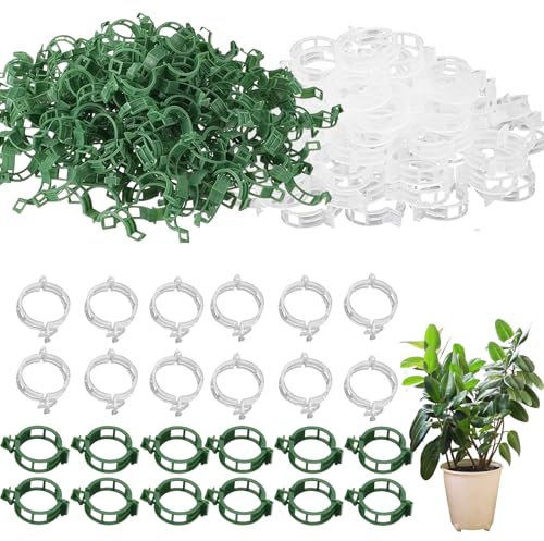 300 Stück Pflanzenclips für Kletterpflanzen(150 Grün, 150 Weiß) Pflanzenclips Klein Pflanzen Clips Stabiler Halt für Rankpflanzen wie Gurken Paprika Blumen
