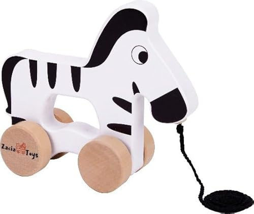Zacia Toys® Holz Zugfigur Zebra | Langlebiges Zugspielzeug für Kleinkinder | Lernspielzeug aus Holz ab 18 Monaten | Sicher & Umweltfreundlich