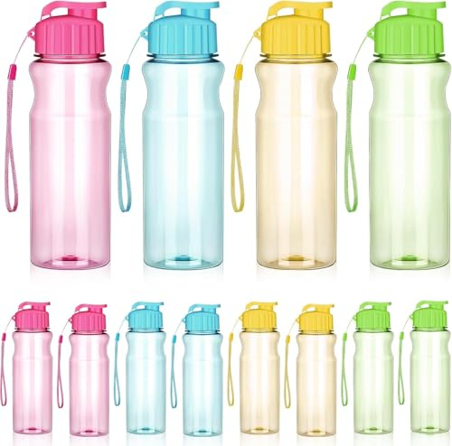 12 Stück Kunststoff Wasserflaschen für Kinder im Großpack, 500ml Sportflaschen mit auslaufsicherem Klappdeckel, leichte Trinkflasche für Schule, Fitness, Gym, Yoga, Radfahren, BPA & Schadstofffrei