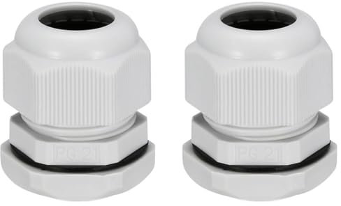 TA-VIGOR 2Pcs PG21 Cable Gland, IP68 Waterproof Adjustable Plastic Nylon Wire Connectors Gland Joints for 13mm-18mm Cables, Locknut Stuffing Glands with Locknut and Washer – White