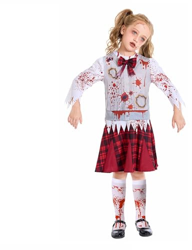 NebulaGlam Halloween Zombie Costume for Girls, School Girl Zombie Costume for Kids, Halloween Costumes For Girls (M)