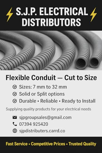 Flexible Conduit Outdoor Cable 32mm 50M Coil - Underground Burial, External Trsunking, Electrical Ducting, Hose Pipe Wire Protection. (FREE 5 Glands for Carriage Charge.) FAST DELIVERY