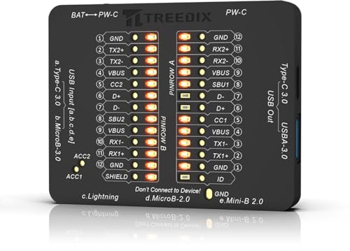 Treedix Tester per cavi USB C, tester per cavi dati, scheda di prova, tester USB per tipo C, USB-A 3.0, Micro-B 3.0, Micro-B 2.0, Mini-B 2.0 e per cavi Lightning controllando i LED