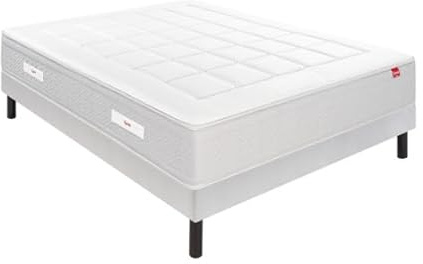 Epeda Ensemble L'ESCAPADE + Sommier Confort Medium + Pieds 180x200 Gris Souris Ressorts et Mousse à mémoire de Forme