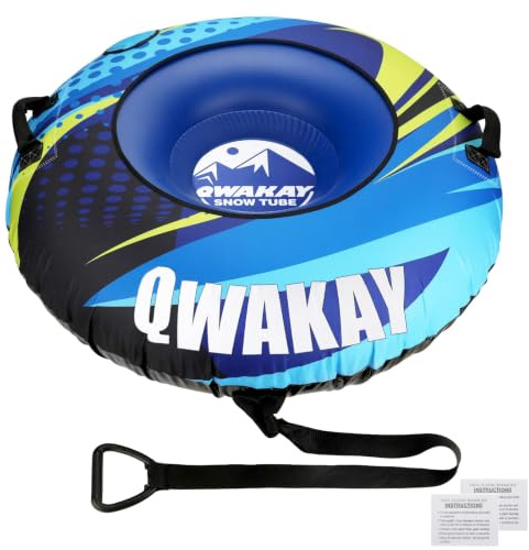 Aufblasbarer Schlitten Snow Tube mit Schleppleine, 124 cm Schneeschlitten | Heavy-Duty Cover Strapazierfähige Hülle, Verschleißfestes und Frostsicheres Material, Wintersport für Kinder und Erwachsene