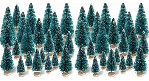 Uikdjgu 120 Pieces Mini Sisal Snow Frost Trees Winter Pine with Wood Base Snow Ornaments Tabletop Trees for