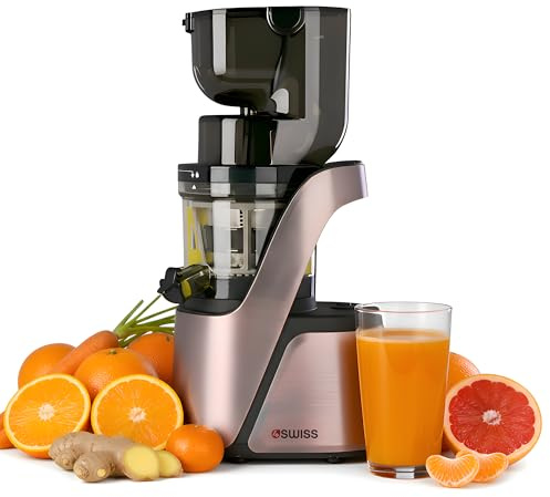 4Swiss Entsafter Slow Juicer Gemüse Obst Saftpresse Elektrisch Machine Kaltentsafter Saftmaschine für Äpfel Trauben Smoothie Langlebig 400W Leicht zu Reinigen mit 2 Einfüllöffnungen – BM105 Roségold