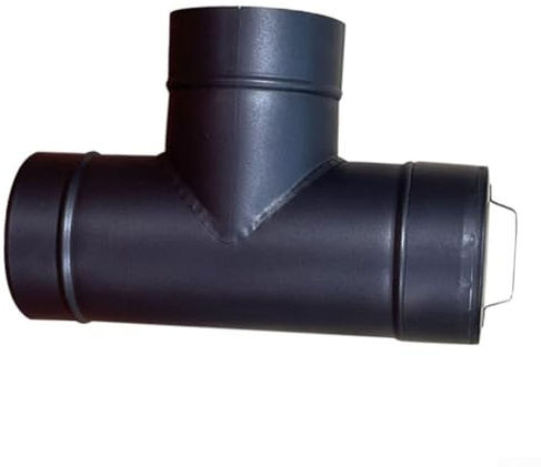 Caswynlife 15,2 cm einwandiges Ofenrohr-T-Stück mit Reinigungskappe, Edelstahl-Schornstein-T-Gelenk für isolierte Rohre der Klasse A, hochtemperaturbeständig, schwarz