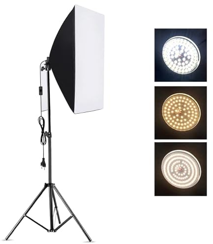 Andoer Kit de Iluminación para Fotografía Softbox Equipo de Estudio Profesional con Softbox de 60x60 Cm Bombilla de Temperatura 2800-5700K 85W con Control Remoto y Soporte de Luz (UE-Stecker)