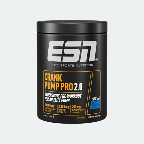ESN Crank Pump Pro 2.0, Blue Raspberry, 450 g | Pre Workout Booster - made in Germany