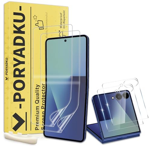 Protection écran pour Samsung Galaxy Z Flip 7, Protections l'intérieur Souple 2 Pièces + Avant Verre Trempé Protection Écran 2 Pièces, 9H Dureté, Anti-empreintes digitales, Sans Bulle