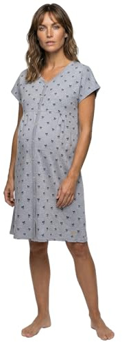 Banii Nachthemd Damen Kurzarm Mima mit Mini-Schleifen und Knopfleiste S-XL Stillen Schlafshirt Umstandsmode Schwangerschaft