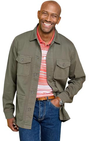 Pegasus Men's Utility Style Stretch Cotton Cargo Jacket, Lightweight & Functional Overshirt with 4 Front Pockets & Adjustable Cuffs