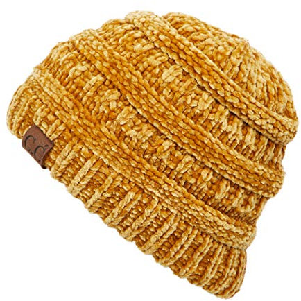C.C Exclusives Strickmütze mit Zopfmuster, Chenille, Senffarben, Einheitsgröße