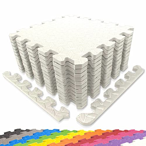 diMio Sport-Schutzmatten - Puzzlematten inkl. Randstücke Schutzmatte/Unterlegmatte/Fitnessmatte/Bodenschutz Matte Weiß