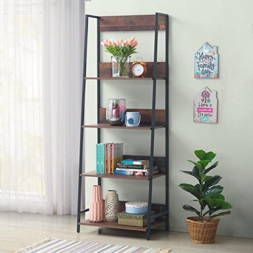 Timber Art Design UK Abbey 4 Tier Ladder TV Stand Wall Unit Shelving Retro Contemporary Organiser For Modern Living Room Bedroom Hallway Furniture, Rustic Oak Finish, H 180cm x W 63.8cm x D 40cm