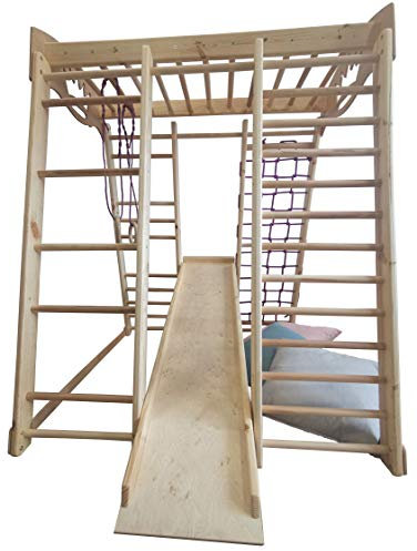 Kinder zu Hause aus Holz Spielplatz mit Rutschbahn ˝Akvarelka-Lak˝ Kletternetz Ringe Kletterwand !Zertifikat!, Aufsteiger