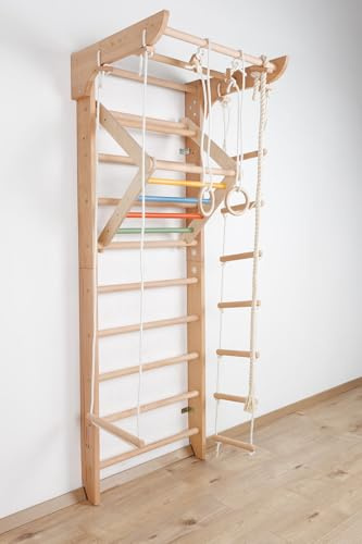 Sportgerät Kletterwand Klettergerüst Fitness Kinder-4-220-Farbe Holz Sprossenwand mit Stange Turnwand Kinder Gym