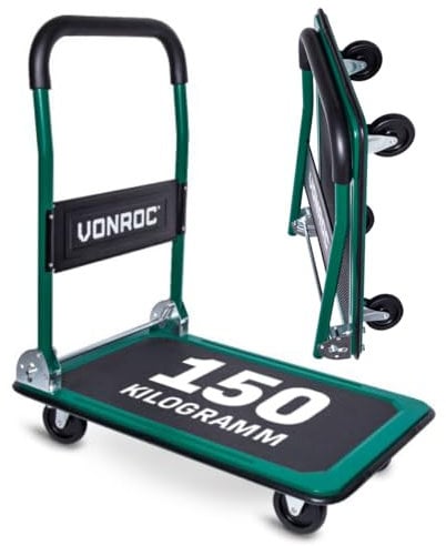 VONROC Transportwagen klappbar 150kg - Plattformwagen als Transporthilfe - Rollwagen mit Griff