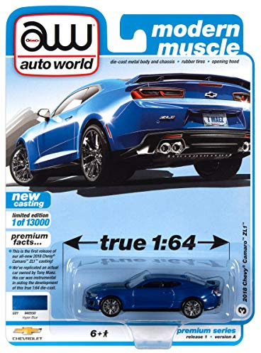 Auto World Modern Muscle [2018 Chevy Camaro ZL1] Hyper Blue Maßstab 1:64