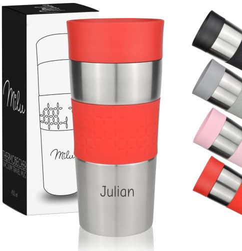 Milu Tazza termica da viaggio per caffè con incisione - 350ml - idea regalo personalizzata regalo di compleanno regalo di Natale per uomini donne mamma papà fidanzata (350ml, Rosso)
