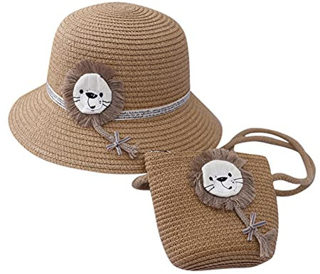 Sombrero infantil de verano con flores, parasol de paja para la playa + bolsa de pajita para el exterior, Nº 07, 52/54 cm
