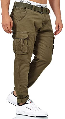 Indicode Hommes Mathen Cargo Pants | Pantalon Cargo composé à 98% de Coton. Ceinture Army S