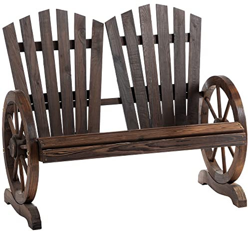 Outsunny Banc de Jardin 2 Places Adirondack Style Rustique Chic accoudoirs Roues Charette Bois Sapin traité carbonisation