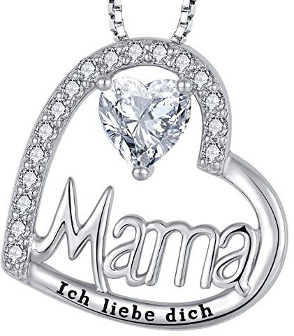 YL Mama Halskette 925 Sterling Silber mit Gravur Ich liebe dich im April Geburtsstein Weißer Zirkonia Mama Anhänger Kette für Damen