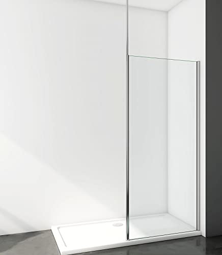 Aica Sanitär Walk in Dusche 50cm Duschabtrennung mit Stabilisierungsstange zu Decke Walkin Duschwand 8mm Nano Klarglas H200cm