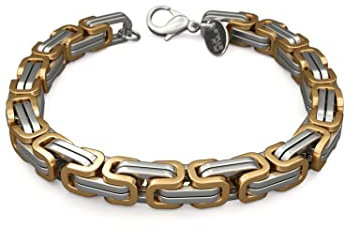 Fly Style Byzantiner Königskette Gold+Silber Edelstahl - Königsarmband Armband Herren 18 Karat teil-vergoldete Kette - 9mm breit, 25cm lang
