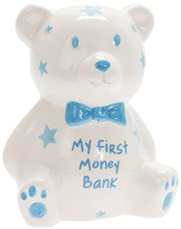 L & P Home & Gifts My First Teddy Bank Blau, Keramik, Weiß, Einheitsgröße