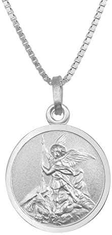 trendor Halskette mit Erzengel Michael Anhänger Ø 16 mm 925 Silber 41462 | zauberhaftes Schmuckstück für Damen und Herren, wunderschöne Geschenkidee,