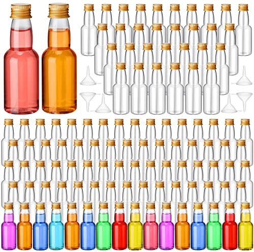 120 Pcs Mini Liquor Bottles Airtight Shot Miniature Empty Plastic Alcohol Spirit Shot Bottles with Funnels for Party Favors, Weddings(2 oz,Gold)