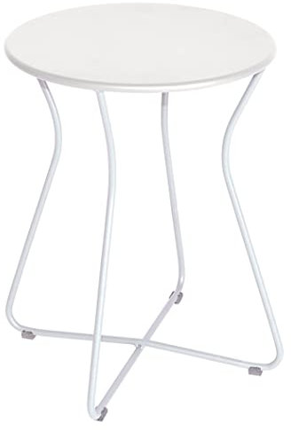 Fermob Cocotte Hocker – Moderner 45,7 cm hoher rückenfreier Stahlhocker mit runder Sitzfläche – für den Innen- und Außenbereich in Baumwolle, Weiß
