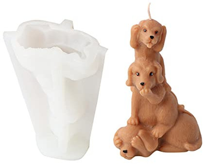 Xidmold Moule à bougie en silicone pour chien 3D - Moule en silicone pour fondant, décoration de gâteau, chocolat, savon, plâtre, cire de soja, artisanat en résine époxy (I), Blanc