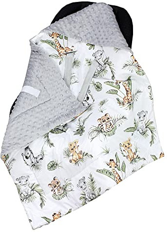 TupTam Baby Winter Einschlagdecke Babydecke 75x75cm für Autositz Babyschale Wattiert Minky Baumwolle Universal, Farbe: Safari/Löwe/Braun/Blätter/Grün, Größe: Einheitsgröße