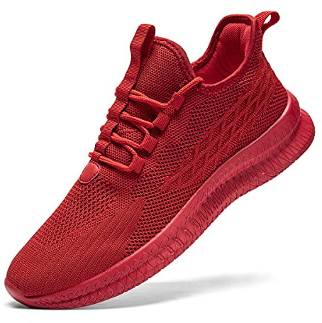 EGMPDA Schuhe Herren Sneaker Laufschuhe Turnschuhe Sportschuhe Herren Laufschuhe Outdoor Fitness Gym Schuhe Herren Sneaker EU Rot 43