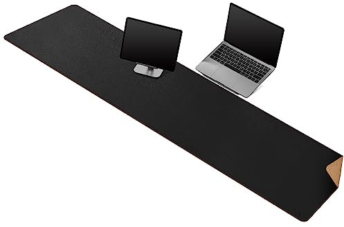 MAIDERN 160cm x 40cm Desk Pad, Large Desk Mat, Cork & Leather Large Mouse pad for Desk, Waterproof Computer Desk Pad for Gaming Home Office (Black)