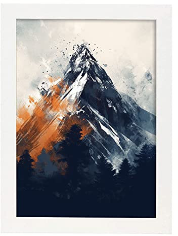 Nacnic dramatisches Aquarell-Berglandschaftsplakat A3 Weißer Rahmen