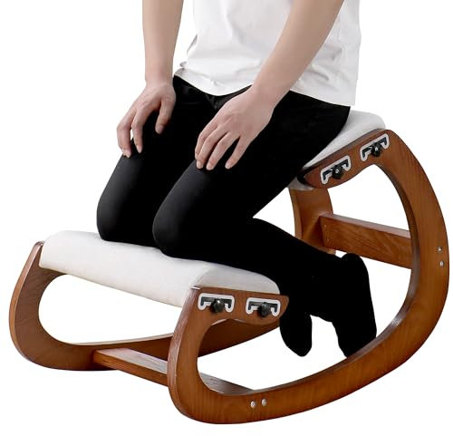 MallVitally Adjustable Kniestuhl, Ergonomischer Schaukelstuhl aus Holz - Verbessern Sie Ihre Körperhaltung mit einem angewinkelten Sitz für Zuhause, Büro (Pekannuss)