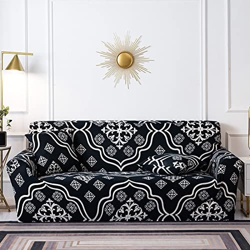 Sofa Überzug Barock Schwarz Sofabezug Stretch Elasthan Couch überzug Abnehmbare Waschbar Sofa Cover Sofaschoner rutschfest Moderne Couchbezug Universal Sofahusse 2 Sitzer